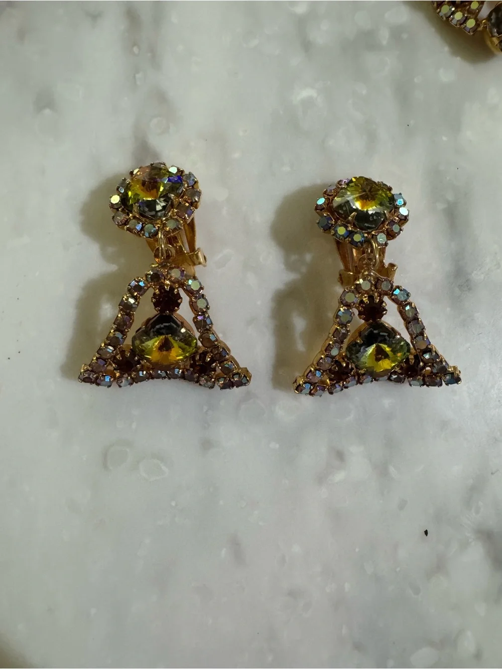 Vintage Antique-Vibe Gold Toned Bold Green Brooch, Earring, and Necklace Set